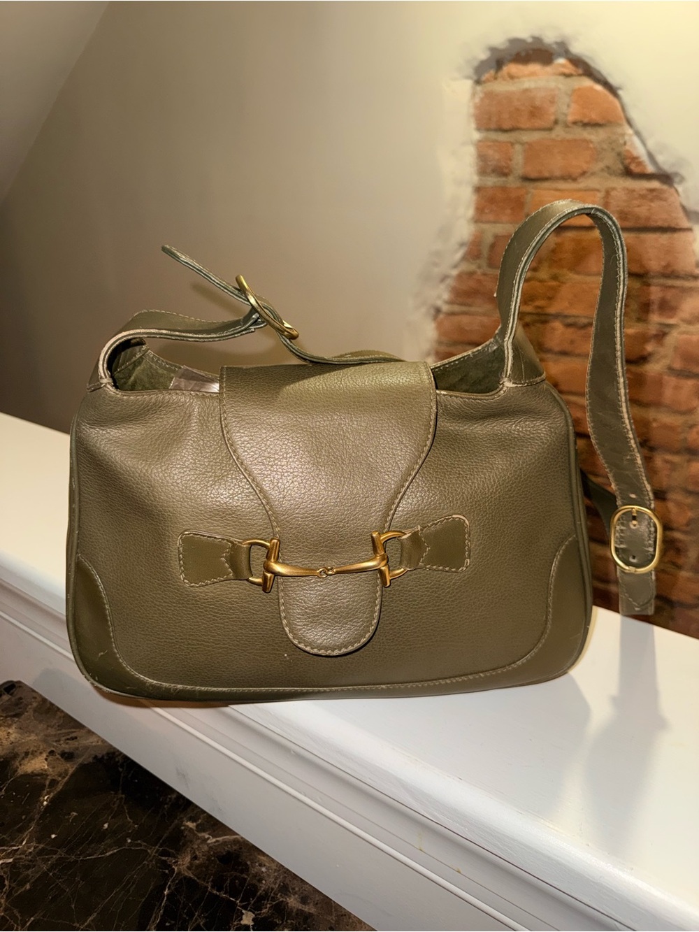 Vintage GUCCI Olive Green Leather Horsebit Flap Bag Y2K Tom Ford - Picture 14 of 16